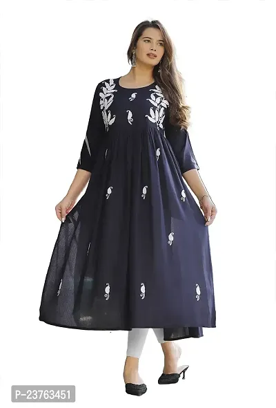 Gudki Women's Rayon Embroidered Anarkali Kurti