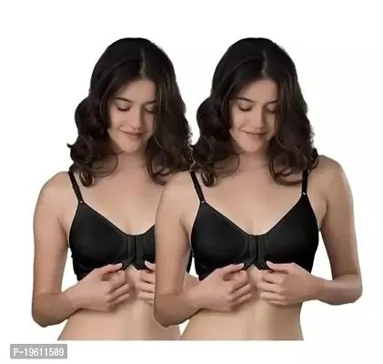 Stylish Cotton  Black Solid Bras For Women- Pack Of 2
