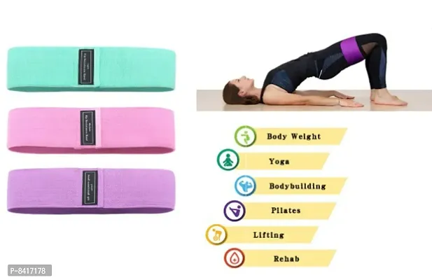 Fitness Band Skin Friendly Stretch Loop Workout Fabric Leg Glute Exercise Squat Resistance Band  (Pink, Purple, Green, Pack of 3)