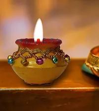 Matki Shape Clay Diya Candle, Diya for Diwali Lighting Decoration, Diwali Gift, Home Deacute;cor Item, Set of 4-thumb1