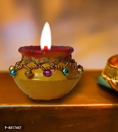 Matki Shape Clay Diya Candle, Diya for Diwali Lighting Decoration, Diwali Gift, Home Deacute;cor Item, Set of 4-thumb2