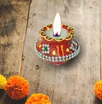 Clay Diya, Candle for Diwali Lighting Decoration, Gift, Pooja Home Deacute;cor Item, Set of 9-thumb2