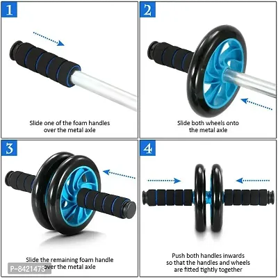 Portable Abdominal Double Wheel Gym For Exercise Fitness Equipment Workout Ab Exerciser  (Black, Blue)-thumb3