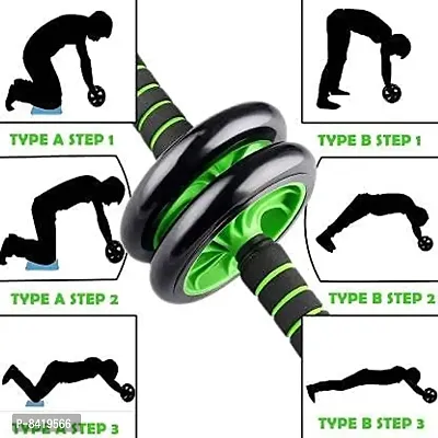 Portable Abdominal Double Wheel Gym For Exercise Fitness Equipment Workout Ab Exerciser  (Black, Green)-thumb2