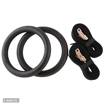Metal Gymnastic Rings|1000 lbs Capacity|14.5ft Adjustable Buckle Straps Pilates Ring  (Black)