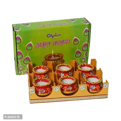 Matki Shape Clay Diya Candle, Diya for Diwali Lighting Decoration, Diwali Gift, Home Deacute;cor Item, Set of 6-thumb0