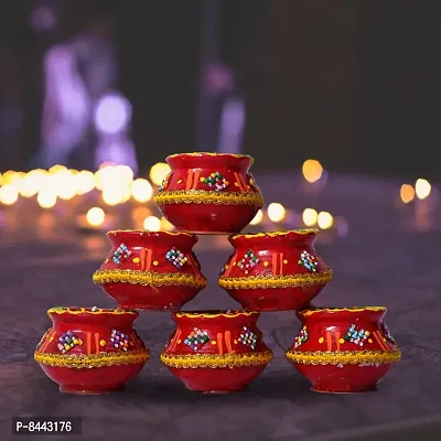 Matki Shape Clay Diya Candle, Diya for Diwali Lighting Decoration, Diwali Gift, Home Deacute;cor Item, Set of 6-thumb3