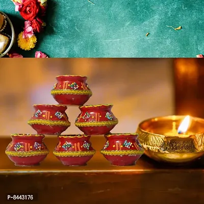 Matki Shape Clay Diya Candle, Diya for Diwali Lighting Decoration, Diwali Gift, Home Deacute;cor Item, Set of 6-thumb5