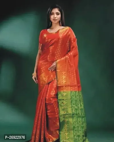 Stylish Brocade Orange Jacquard Saree With Blouse Piece-thumb0