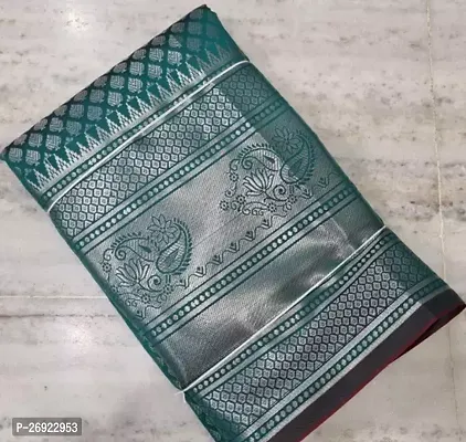 Stylish Art Silk Green Jacquard Saree With Blouse Piece