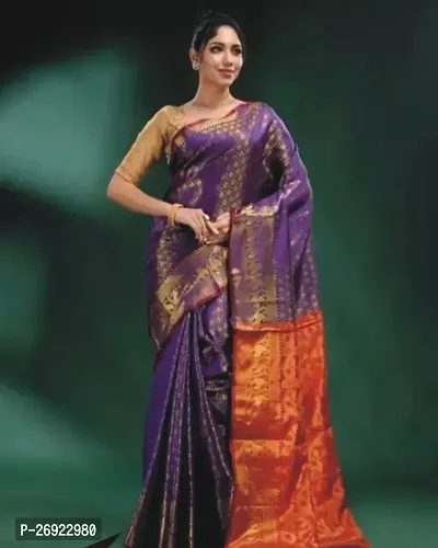 Stylish Brocade Purple Jacquard Saree With Blouse Piece-thumb0