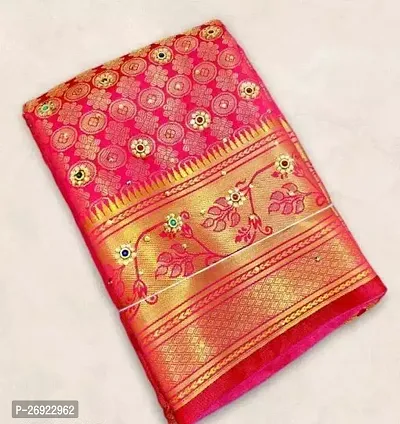 Stylish Brocade Red Jacquard Saree With Blouse Piece-thumb0