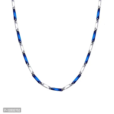 PS CREATION Blue  Silver Color Quality Metal Fashion Artificial Latest Stylish Rice Chain Stainless Steel Necklace Chain for Men Boys-thumb0