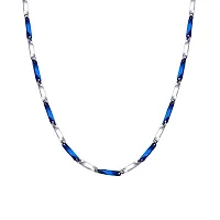 PS CREATION Blue  Silver Color Quality Metal Fashion Artificial Latest Stylish Rice Chain Stainless Steel Necklace Chain for Men Boys-thumb2