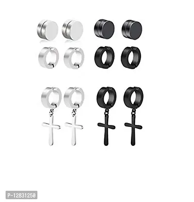 PS CREATION 6 Pairs Stainless Steel Men Women Magnetic CZ Earrings Earrings Clip On Non-Pierced Dangle Earrings Set