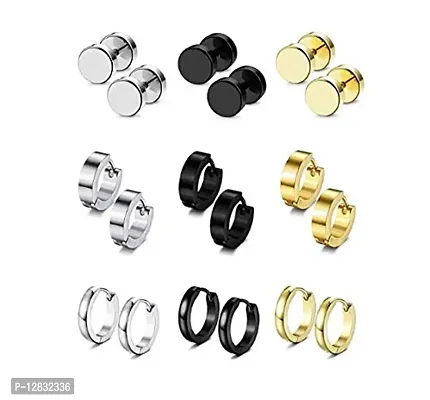 PS CREATION 9 Pairs Stud Earrings Hoop Earrings Set for Men Women Stainless Steel Earring-thumb0