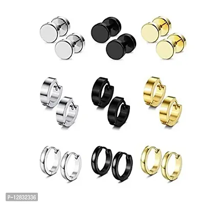 PS CREATION 9 Pairs Stud Earrings Hoop Earrings Set for Men Women Stainless Steel Earring