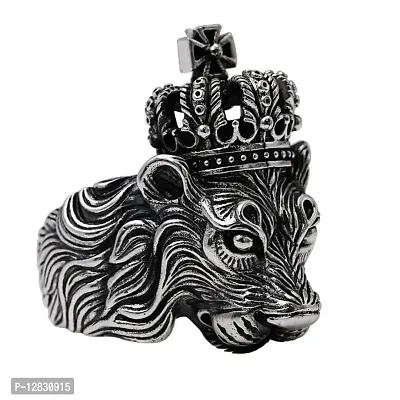 PS CREATION Men's Fashion Cool Steel Lion Ring Design Punk Crown Cross Lion Head Jewelry Ring