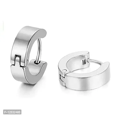 PS CREATION Stainless Steel Black Silver Piercing Hoop Bali Stud Earrings Combo pack Ear rings for men boys boyfriend girls Women-thumb5