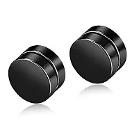 PS CREATION Magnet Stud and Black Colour Auto Lock Non-Piercing Stainless Steel Bali Earring for Men-thumb2