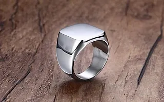 PS CREATION Signet Ring Solid Polished Stainless Steel Biker Rings for Men Women,Ideal Gift for Dad  Boyfriend (Silver)-thumb2