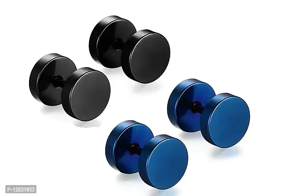 PS CREATION Stainless Steel Black Blue Combo Studs Earings/Earring for Men/Boys/Boyfriend/