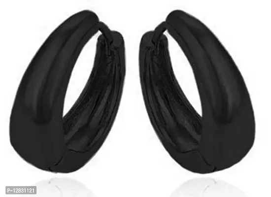 PS CREATION Mens Jewellery Kaju Bali Salman Khan Bollywood Style Hoop Earrings for Men Boys Man Unisex Ear Rings (Black)-thumb0