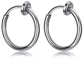 PS CREATION Men's and Women's Silver Plated Stainless Steel Non-Pierced Clip-on Hoops Lip Nose Belly Eyebrow Earrings (Silver)-thumb2