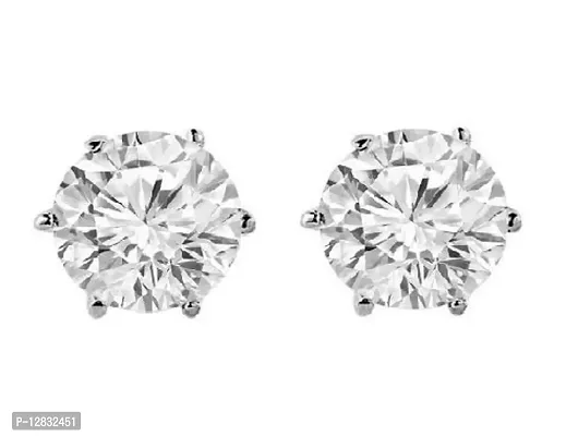 PS CREATION Jewellery Pair of Silver Plated Round Solitaire Cubic Zircon Ear Stud Earrings For Men  Boys 1Pair-thumb0