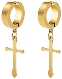 PS CREATION Non-Pierced Clip On Cross Dangle Hoop Earrings Set for Men Women No Piercing Ear Plug Jewelry for Graduation Easter Christmas (1 Pair (gold))-thumb2