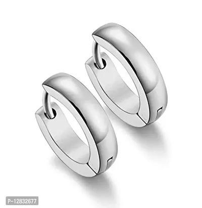 PS CREATIONS Stainless Steel Mens Womens Hoop Earrings Huggie Ear Piercings (Silver)