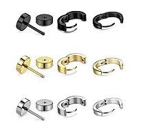 PS CREATION 9 Pairs Stud Earrings Hoop Earrings Set for Men Women Stainless Steel Earring-thumb1