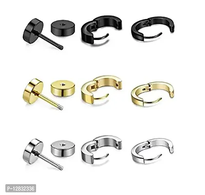 PS CREATION 9 Pairs Stud Earrings Hoop Earrings Set for Men Women Stainless Steel Earring-thumb2