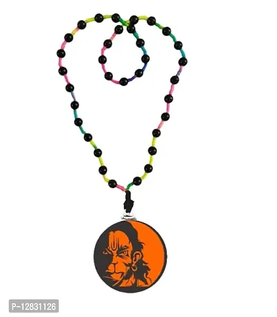 PS CREATION Religious Jewelry Jai Shree Ram Hanuman Locket with Chain Black Crystal, Cotton Dori Necklace Pendant for Men and Boys