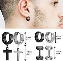 PS CREATION 6 Pairs Stainless Steel Cross Earrings, Cross Hoop Earrings, Hoop Earrings, Black Silver for Men and Women-thumb1