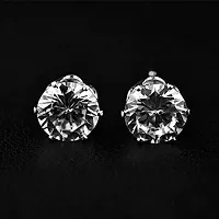 PS CREATION Jewellery Pair of Silver Plated Round Solitaire Cubic Zircon Ear Stud Earrings For Men  Boys 1Pair-thumb1