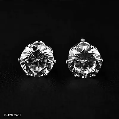 PS CREATION Jewellery Pair of Silver Plated Round Solitaire Cubic Zircon Ear Stud Earrings For Men  Boys 1Pair-thumb2