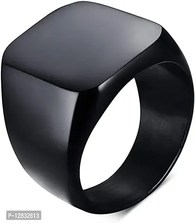 PS CREATION Signet Ring Solid Polished Stainless Steel Biker Rings for Men Women,Ideal Gift for Dad  Boyfriend (Black)