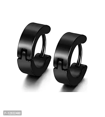PS CREATION Stainless Steel Black Silver Piercing Hoop Bali Stud Earrings Combo pack Ear rings for men boys boyfriend girls Women-thumb4