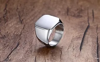 PS CREATION Signet Ring Solid Polished Stainless Steel Biker Rings for Men Women,Ideal Gift for Dad  Boyfriend (Silver)-thumb1
