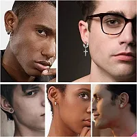 PS CREATION 6 Pairs Stainless Steel Cross Earrings, Cross Hoop Earrings, Hoop Earrings, Black Silver for Men and Women-thumb3