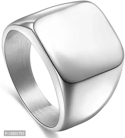 PS CREATION Signet Ring Solid Polished Stainless Steel Biker Rings for Men Women,Ideal Gift for Dad  Boyfriend (Silver)-thumb0