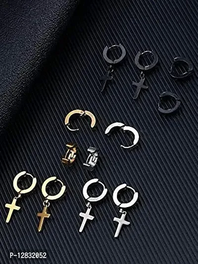 6 Pairs of Cross Earrings Dangle Hinged Earrings Stainless Steel Cross Hoop Earrings and Stud Earrings for Men and Women Wearing-thumb4