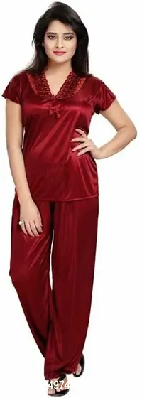 Pack Of 4 Bridal Satin Nightwear Combo 4(Night Gown,Robe, Nightsuit Set)-thumb4