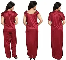 Pack Of 4 Bridal Satin Nightwear Combo 4(Night Gown,Robe, Nightsuit Set)-thumb2