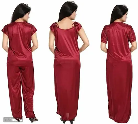 Pack Of 4 Bridal Satin Nightwear Combo 4(Night Gown,Robe, Nightsuit Set)-thumb3