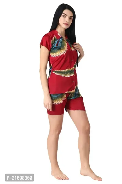 Fancy Satin Printed Night Top Shorts Set For Women-thumb3