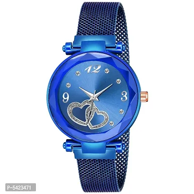 New Fashion Dual Heart Blue dial Blue Maganet Strap For Girl Analog Watch - For Girls-thumb0