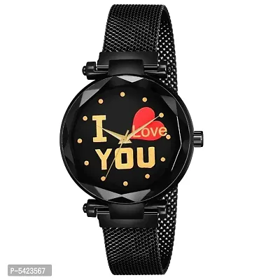New Fashion I love You Black color Dial With Black Maganet Strap For Girl Designer Fashion Wrist Analog Watch - For Girls-thumb0