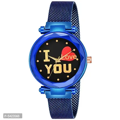 New Fashion I love You Black color Dial With Blue Maganet Strap For Girl Designer Fashion Wrist Analog Watch - For Girls